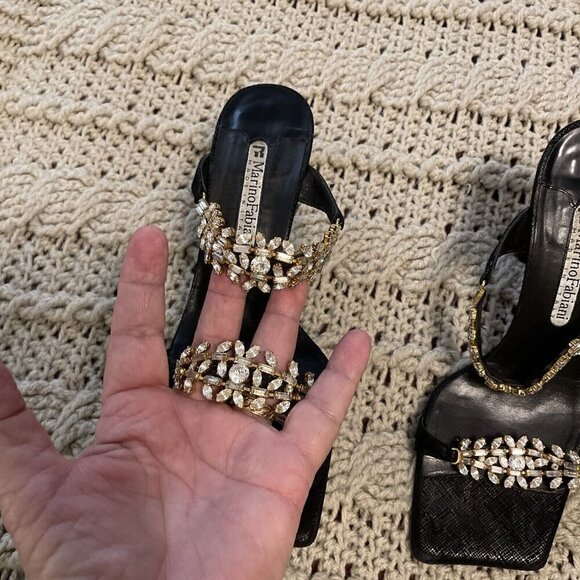 Marino Fabiani Sandals Women’s Sz38 Black Heels Rhinestone Accent.‎ W/defects on - Picture 8 of 15